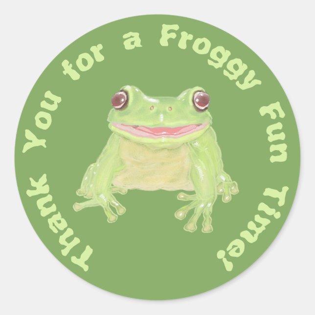 Cute Green Tree Frog - kids birthday Thank You. Classic Round Sticker (Front)