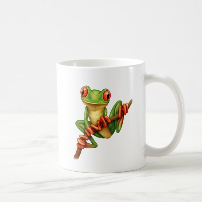 Cute Green Tree Frog on a Branch Coffee Mug (Right)