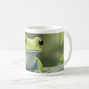 Cute Green Tree Frog on Leaf Coffee Mug