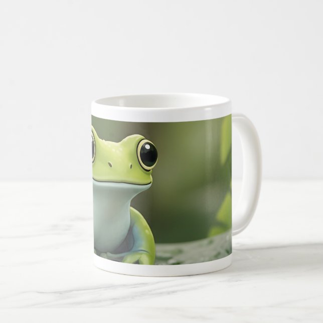 Cute Green Tree Frog on Leaf Coffee Mug (Front Right)