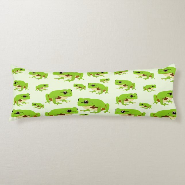 Cute Green Tree Frog Pattern Body Cushion (Front)