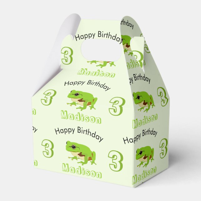 Cute Green Tree Frog Pattern Name Age Birthday  Favour Box (Front Side)