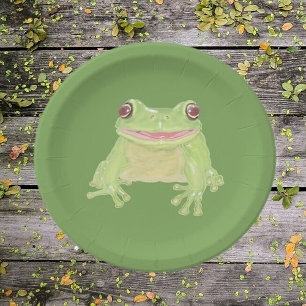 Cute Green Tree Frog - single transparent. Paper Plate