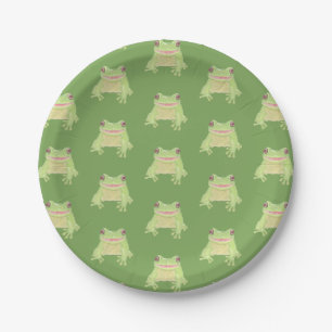 Cute Green Tree Frog - transp pattern. Paper Plate