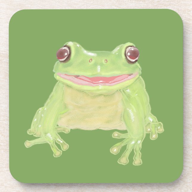 Cute Green Tree Frog - transparent. Coaster (Front)