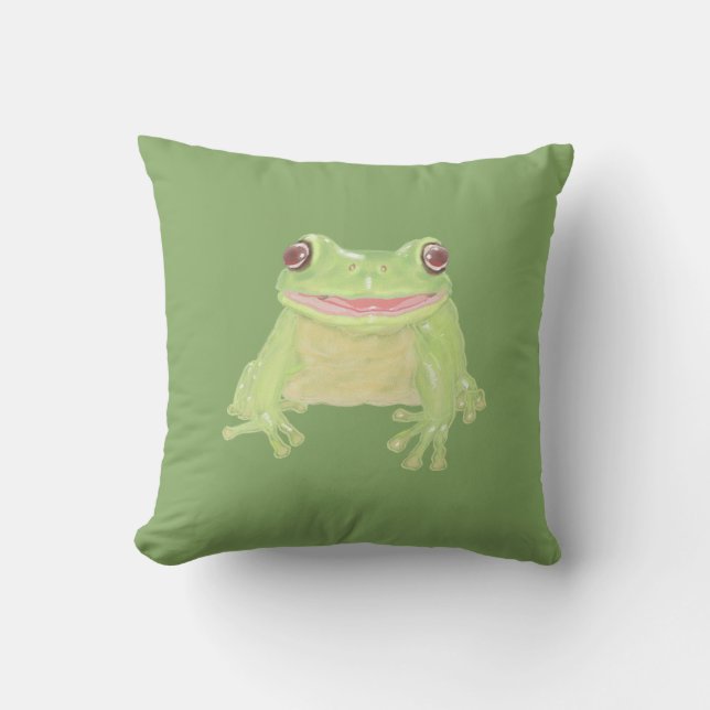 Cute Green Tree Frog - transparent.  Cushion (Front)