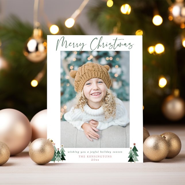 Cute Green Trees Minimalist Modern Christmas Photo Holiday Card (Cute Green Trees Minimalist Modern Christmas Photo Holiday Card)