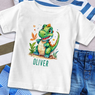 Cute Green Trex Dinosaur Personalised Baby T-Shirt
