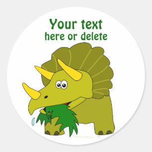 Cute Green Triceratops Cartoon Dinosaur Classic Round Sticker