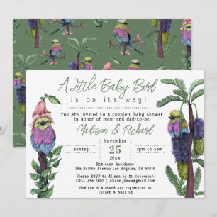 Cute Green Tropical Birds Couple's Baby Shower Invitation