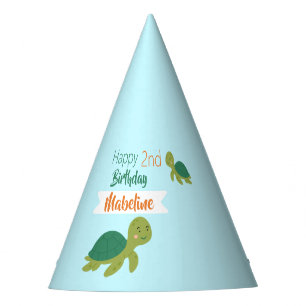 Cute Green Turtle Blue Sea Birthday Party Hat