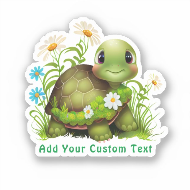 Cute Green Turtle Floral Text Custom Cut  (Front)