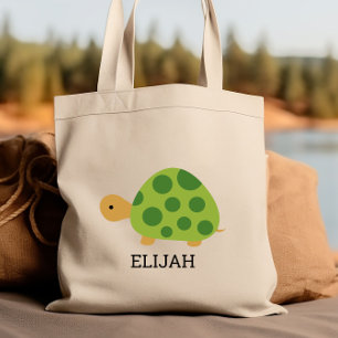 Cute Green Turtle Kids' Personalised Tote Bag