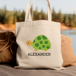 Cute Green Turtle Kids' Personalised Tote Bag