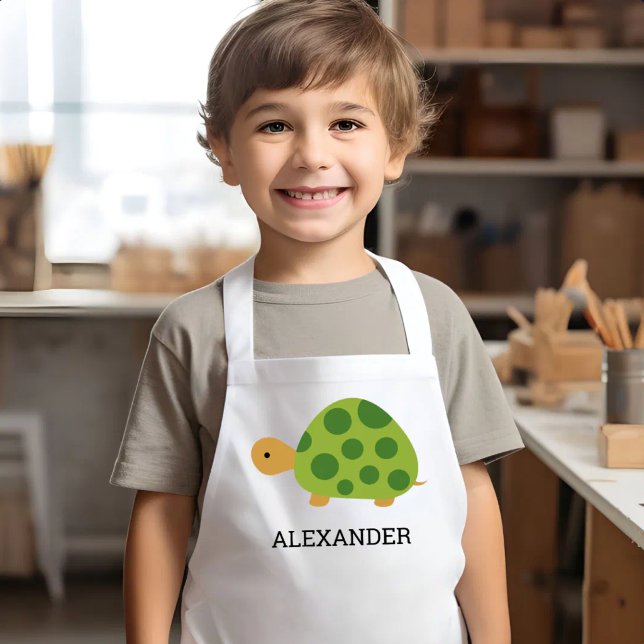 Cute Green Turtle Personalized Kids Apron (Creator Uploaded)