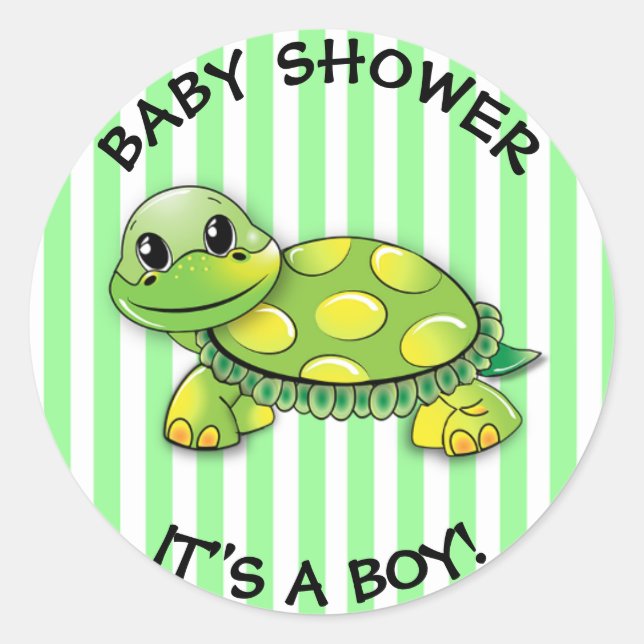 Cute Green Turtle Themed Baby Shower Stickers (Front)
