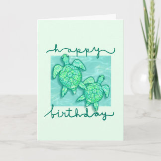 Cute Green Turtles Happy Birthday  Card