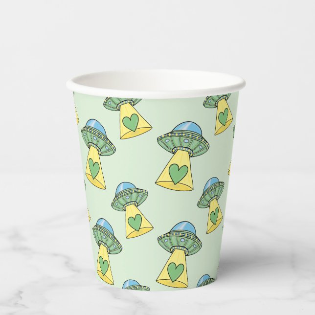 Cute Green UFO Pattern Paper Cups (Front)