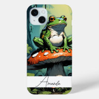 Cute Green Vintage Frog and Mushroom Custom Name