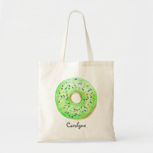 Cute Green Watercolor Doughnut with Sprinkles Cust Tote Bag
