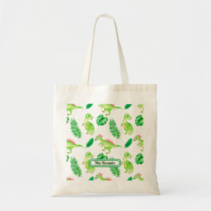 Cute Green Watercolor Jungle Dinosaur Pattern  Tote Bag