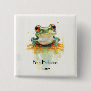 Cute Green Watercolor Tree Frog, custom 15 Cm Square Badge