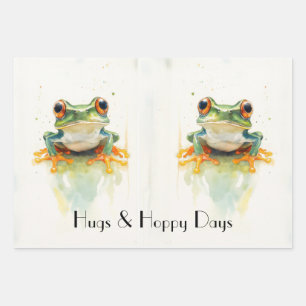 Cute Green Watercolor Tree Frog, custom Wrapping Paper Sheet