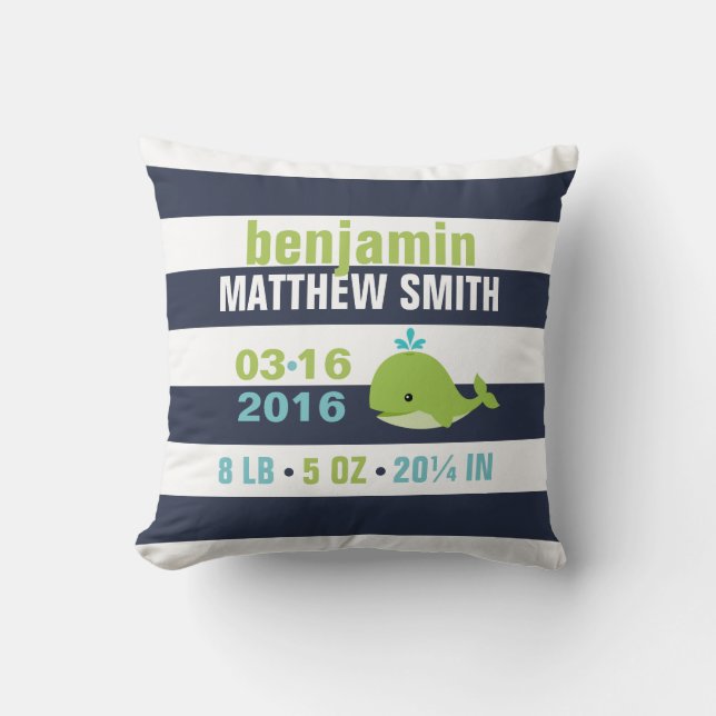 Cute Green Whale Decorative Nursery Cushion (Front)