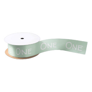 Cute Green White One Typography Satin Ribbon