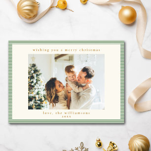 Cute Green White Stripe Custom Photo Christmas Holiday Card