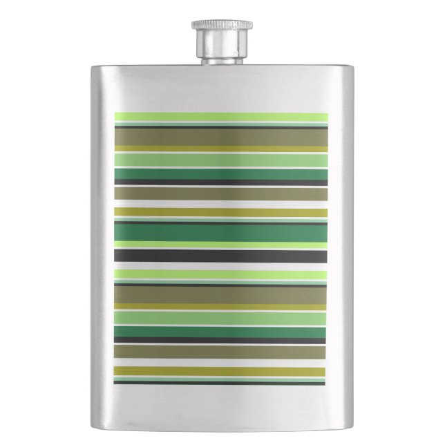 Cute green white stripes hip flask (Front)