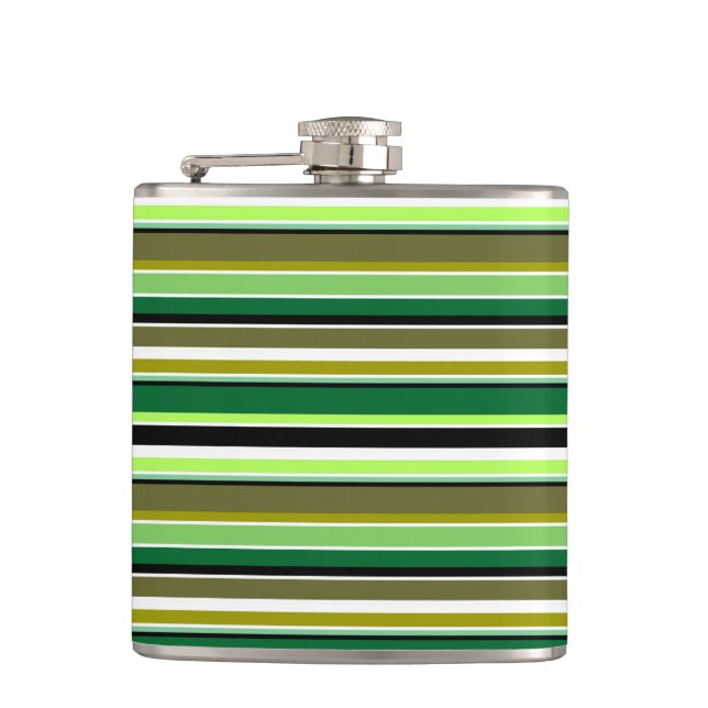Cute green white stripes hip flask (Front)