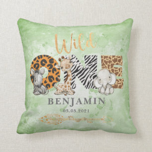 Cute Green Wild Safari Jungle Animals Throw Pillow