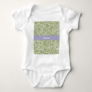 Cute Green Willow Leaves Botanical Name Baby Bodysuit
