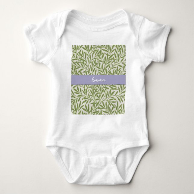 Cute Green Willow Leaves Botanical Name  Baby Bodysuit (Front)