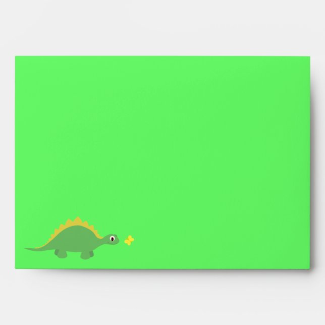 Cute Green & Yellow Dinosaur & Butterfly Party Envelopes (Front)
