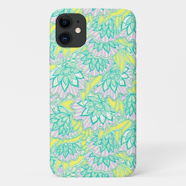 Cute green yellow floral pattern Case-Mate iPhone case (Back)