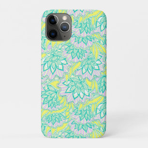 Cute green yellow floral pattern iPhone 11 pro case