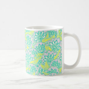 Cute green yellow floral pattern coffee mug