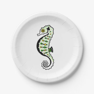 Cute  green & yellow SEAHORSE - Wildlife - party Paper Plate