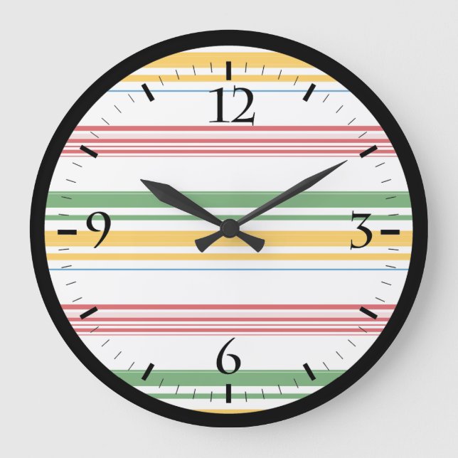Cute green yellow stripes large clock (Front)
