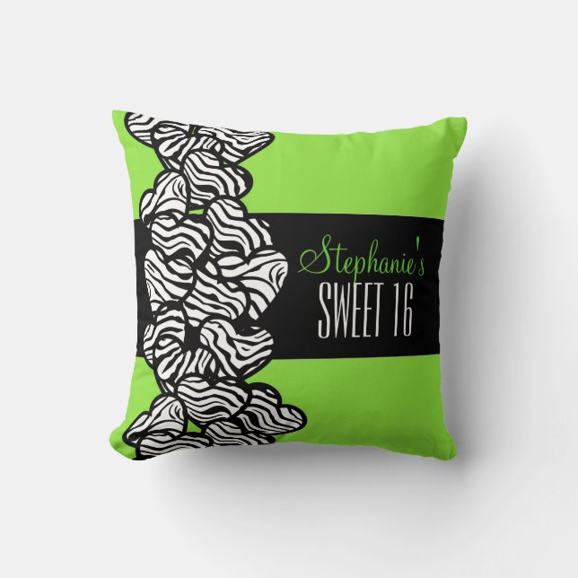 Cute Green zebra heart Sweet 16 Birthday Pillow (Front)