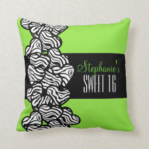 Cute Green zebra heart Sweet 16 Birthday Pillow