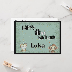 Cute Greenery 1st First Wild Safari Happy Birthday