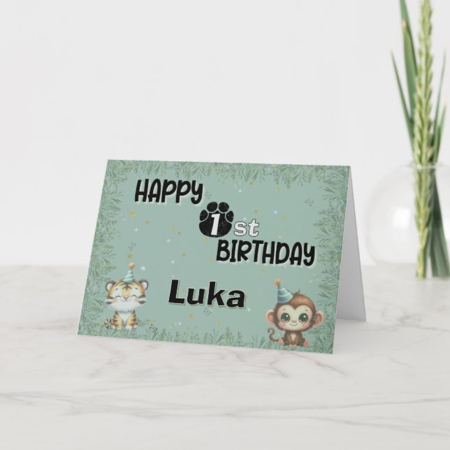 Cute Greenery 1st First Wild Safari Happy Birthday Invitation (Front)