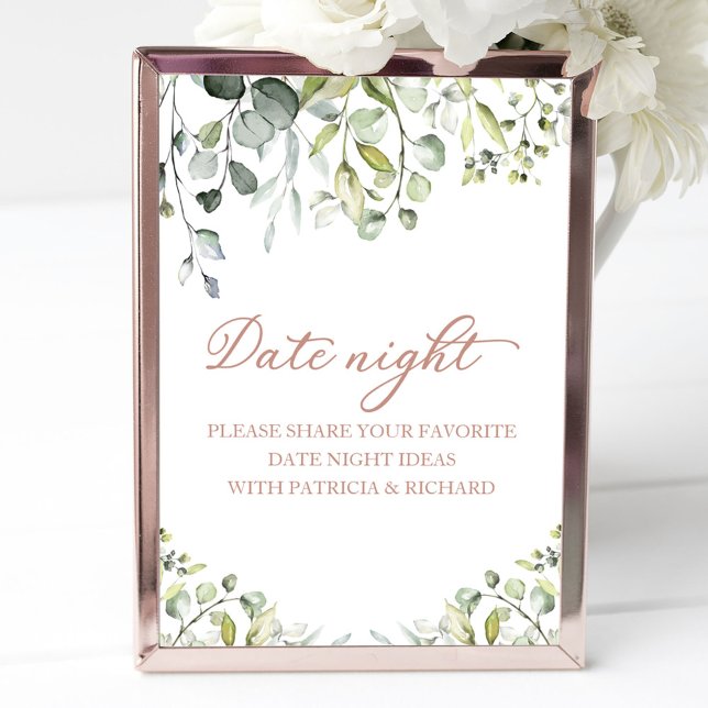 Cute Greenery Bridal Shower Date Night Jar Sign (Creator Uploaded)