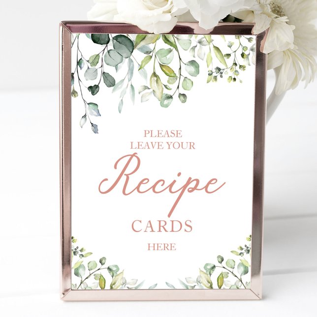 Cute Greenery Bridal Shower Recipe Cards Sign (Creator Uploaded)