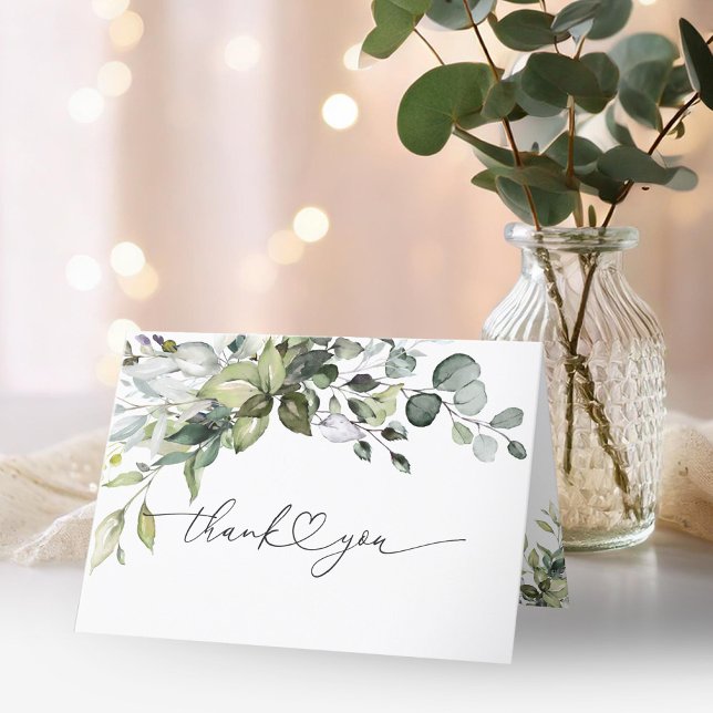 Cute Greenery Calligraphy Engagement Thank You Card (Creator Uploaded)