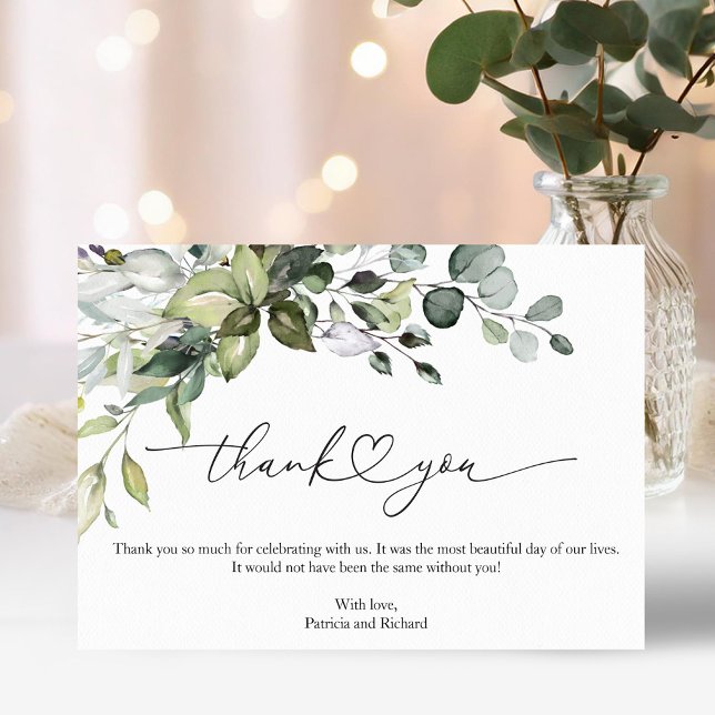 Cute Greenery Calligraphy Engagement Thank You Invitation (Creator Uploaded)