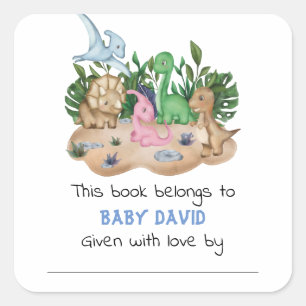 Cute Greenery Dinosaurs Baby Shower Square Sticker